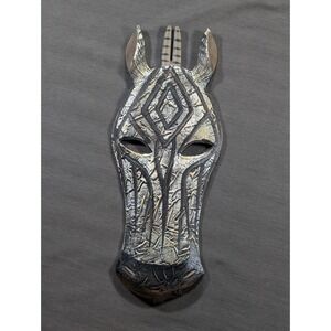 Zebra Face Mask Wall Decor Handcrafted Tribal Art African Inspired 21" Tall